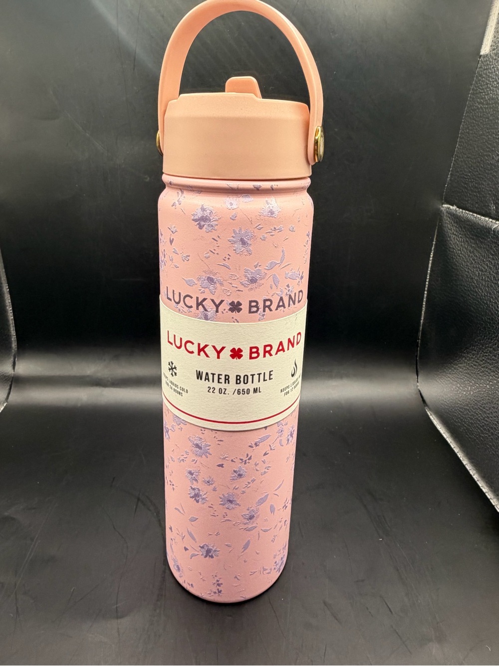Lucky Brand 22 oz Floral Insulated Water Bottle Pink Stainless Steel